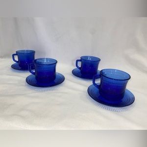 Set of four vintage colbolt blue Mexican glass tea sets